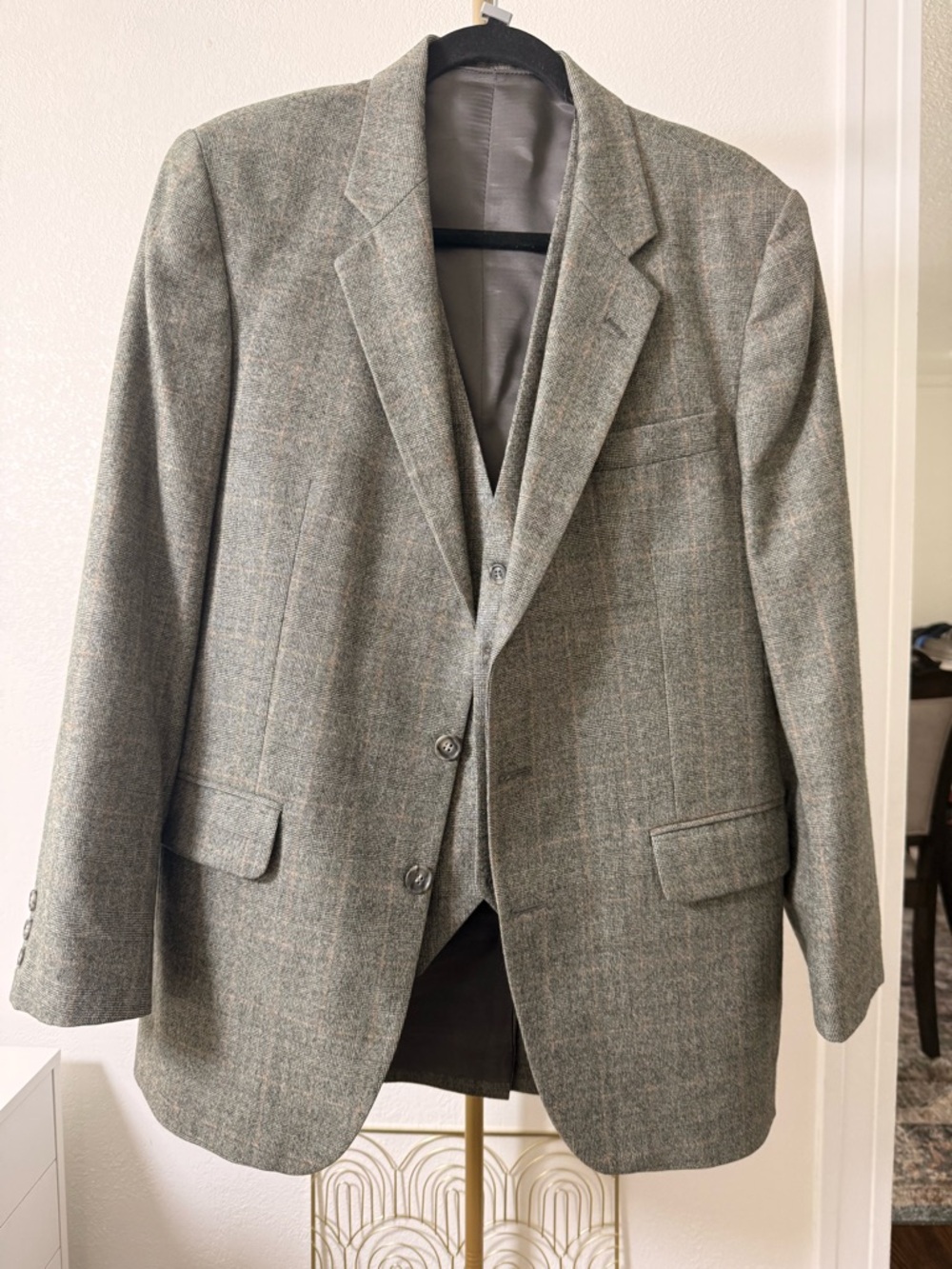 Vintage Calvin Klein Tweed Plaid Blazer & Vest Set Men’s Small Peaky Blinders